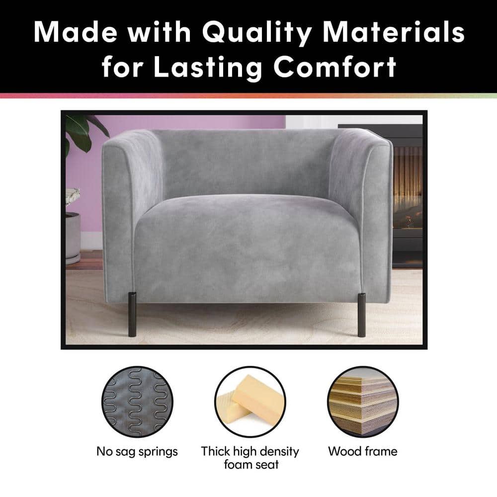 Light Gray Velvet Ribbed Accent Chair with Black Metal Legs