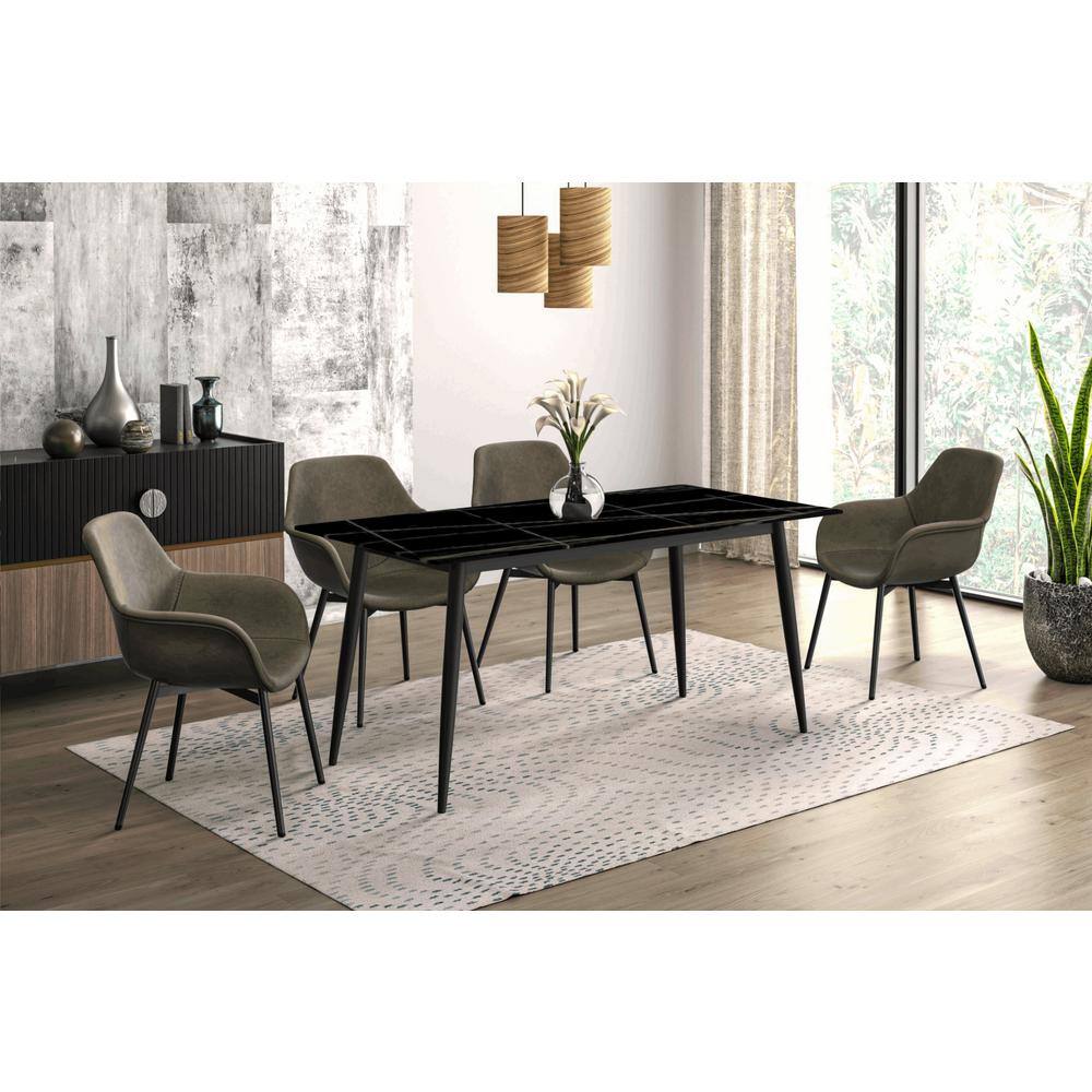 Zayle Dining Table with a 71 in. Sintered Stone Rectangular Tabletop and Black 4 Legs Steel Base in Black/Gold Seats 8