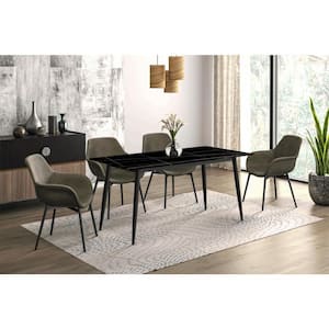 Zayle Dining Table with a 71 in. Sintered Stone Rectangular Tabletop and Black 4 Legs Steel Base in Black/Gold Seats 8