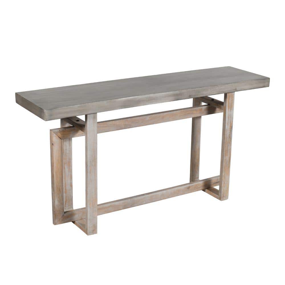 Rustic Light Brown Mango Wood 60" Console Table with Geometric Base