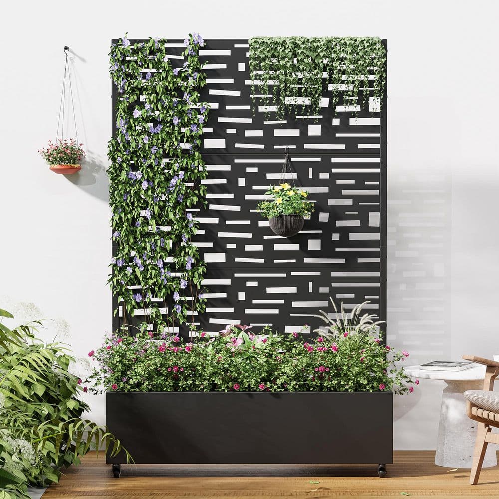 72 in. H x 47 in. W Rectanglar Black Outdoor Metal Privacy Screen Planter Box Wall Decor in Boulevard Pattern price history on PriceWatchPro