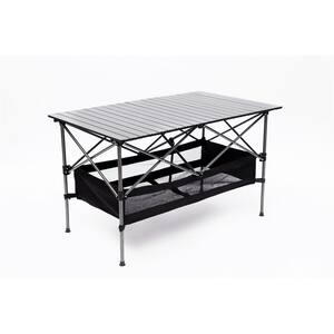 46 in. Black Rectangle Aluminum Picnic Table Seats 6 People with Carrying Bag