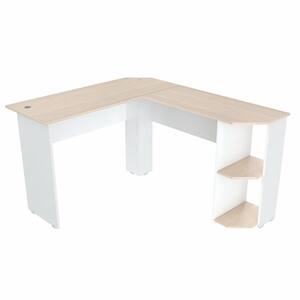 47.2 in. W L Shaped Maple-White Computer Desk with 2-Shelves