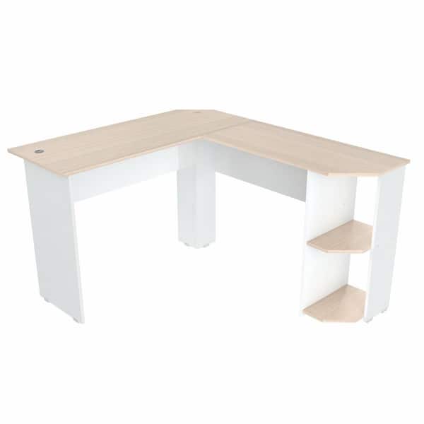 Inval 47.2 in. W L Shaped Maple-White Computer Desk with 2-Shelves