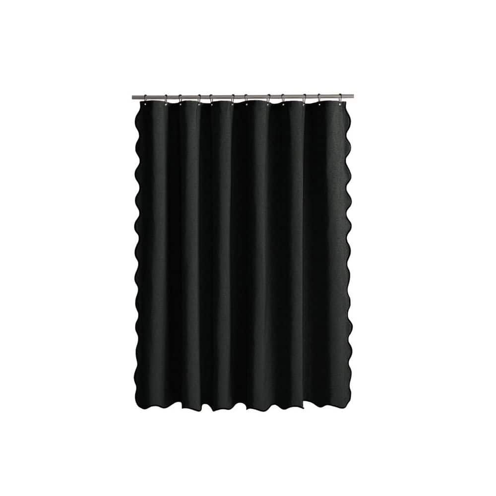 72 in. W x 72 in. L Faux Linen Scalloped Shower Curtain in Black Textured with 12 Metal Hooks Cute with Black Border price history on PriceWatchPro