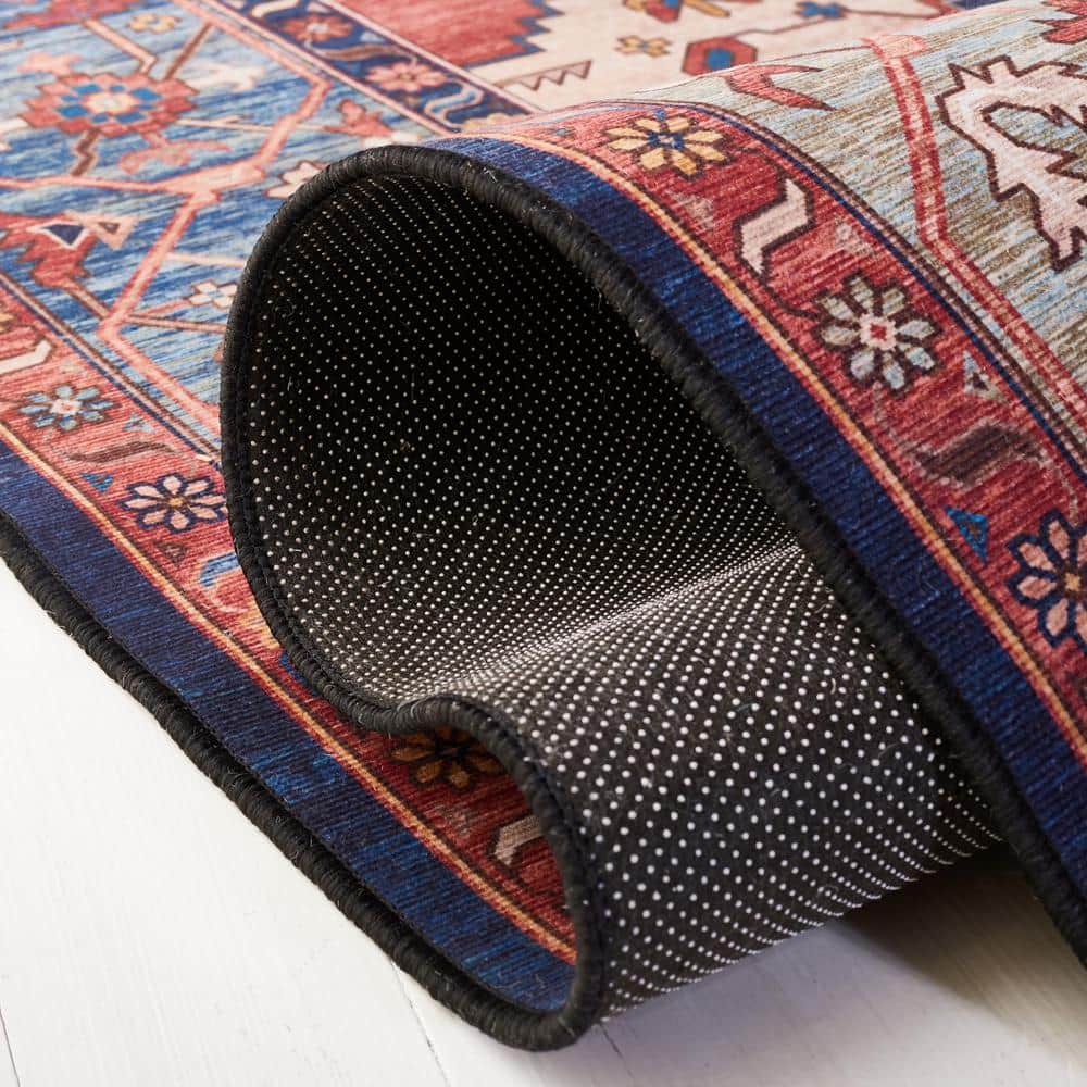 Tucson 5' x 8' Blue and Rust Machine Washable Area Rug