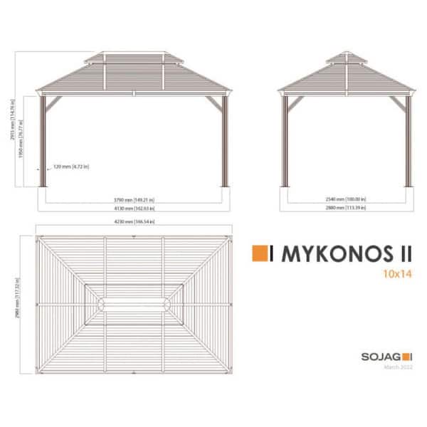 Sojag Mykonos 10 Roof - The Depot Rustproof Gazebo Double Dark x Grey ft. ft. 14 Aluminum 500-9165210 Home Framed