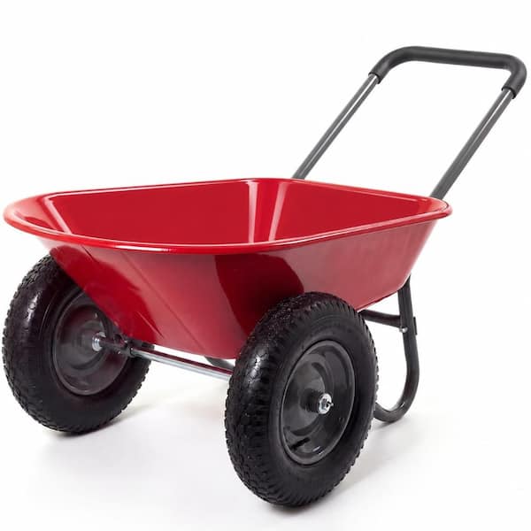 4 cu. ft. 600 lb. Dual-Wheel Poly Wheelbarrow with 14 in. Pneumatic Tires, Red