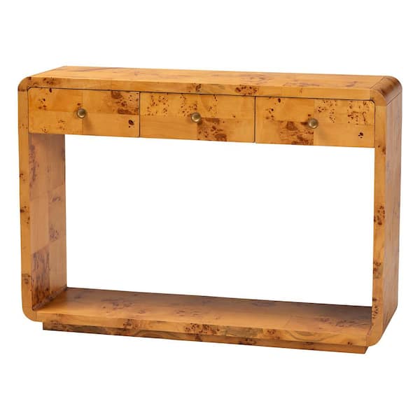 Netra 48 in. Light Mappa Real Burl Rectangle Wood Console Table