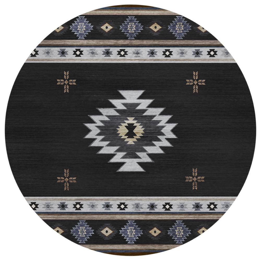 Sonora Black 8 ft. x 8 ft. Geometric Indoor/Outdoor Area Rug