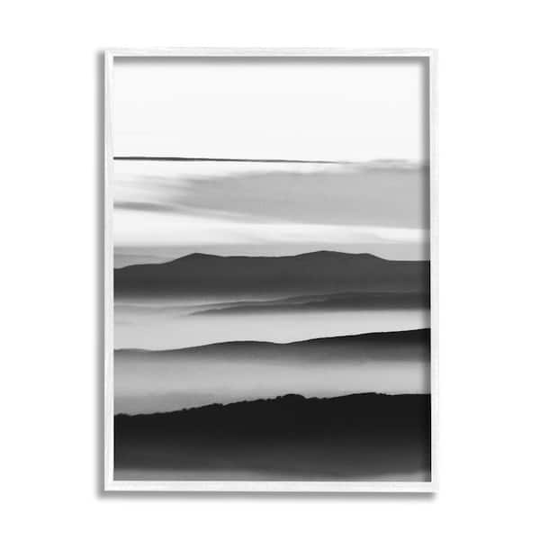 Stupell Industries "Misty Clouds Eerie Mountain Landscape Black White" by Design Fabrikken Framed Nature Wall Art Print 11 in. x 14 in.