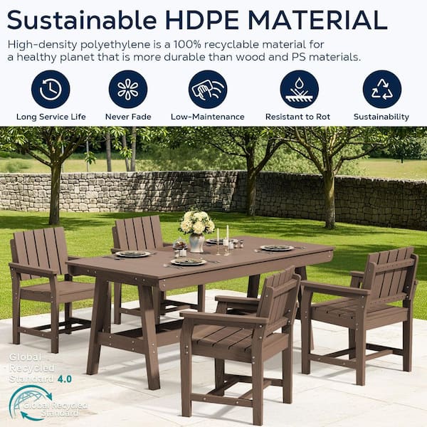 JEAREY Brown 5-Piece Outdoor HDPE Plastic Dining Set with 4