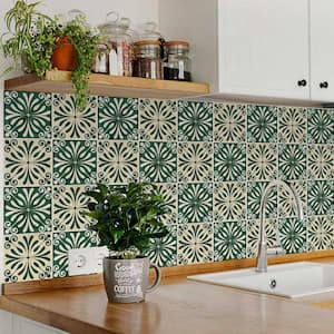 Dark Green and Antique White R1012 4 in. x 4 in. Vinyl Peel and Stick Tile (2.67 sq.ft., 24-Tiles/pack)