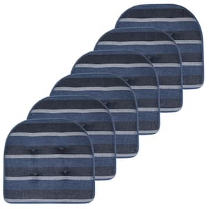 Bradford Stripe U-Shape Memory Foam 17"x16" Non-Slip Back, Chair Cushion (6-Pack) Steel Blue by Sweet Home Collection
