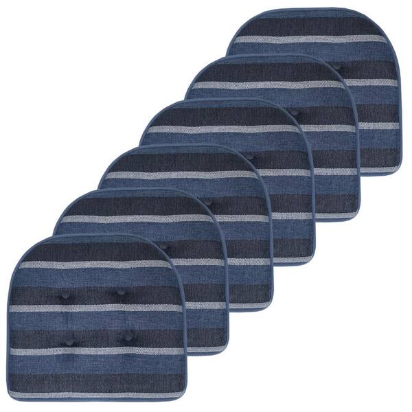 Sweet Home Collection Bradford Stripe U-Shape Memory Foam 17"x16" Non-Slip Back, Chair Cushion (6-Pack) Steel Blue by Sweet Home Collection