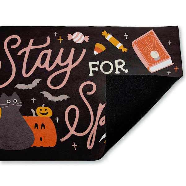 Stay for Spell Halloween Welcome Black 18 in. x 30 in. Polyester Non-Slip Outdoor Door Mat