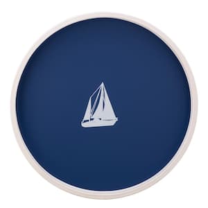PASTIMES Sailboat 14 in. W x 1.3 in. H x 14 in. D Round Royal Blue Leatherette Serving Tray