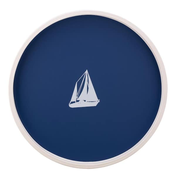 Kraftware PASTIMES Sailboat 14 in. W x 1.3 in. H x 14 in. D Round Royal Blue Leatherette Serving Tray