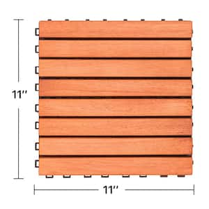 8-Slat Reddish Brown Wood Interlocking Deck Tile (Set of 10 -Tiles)