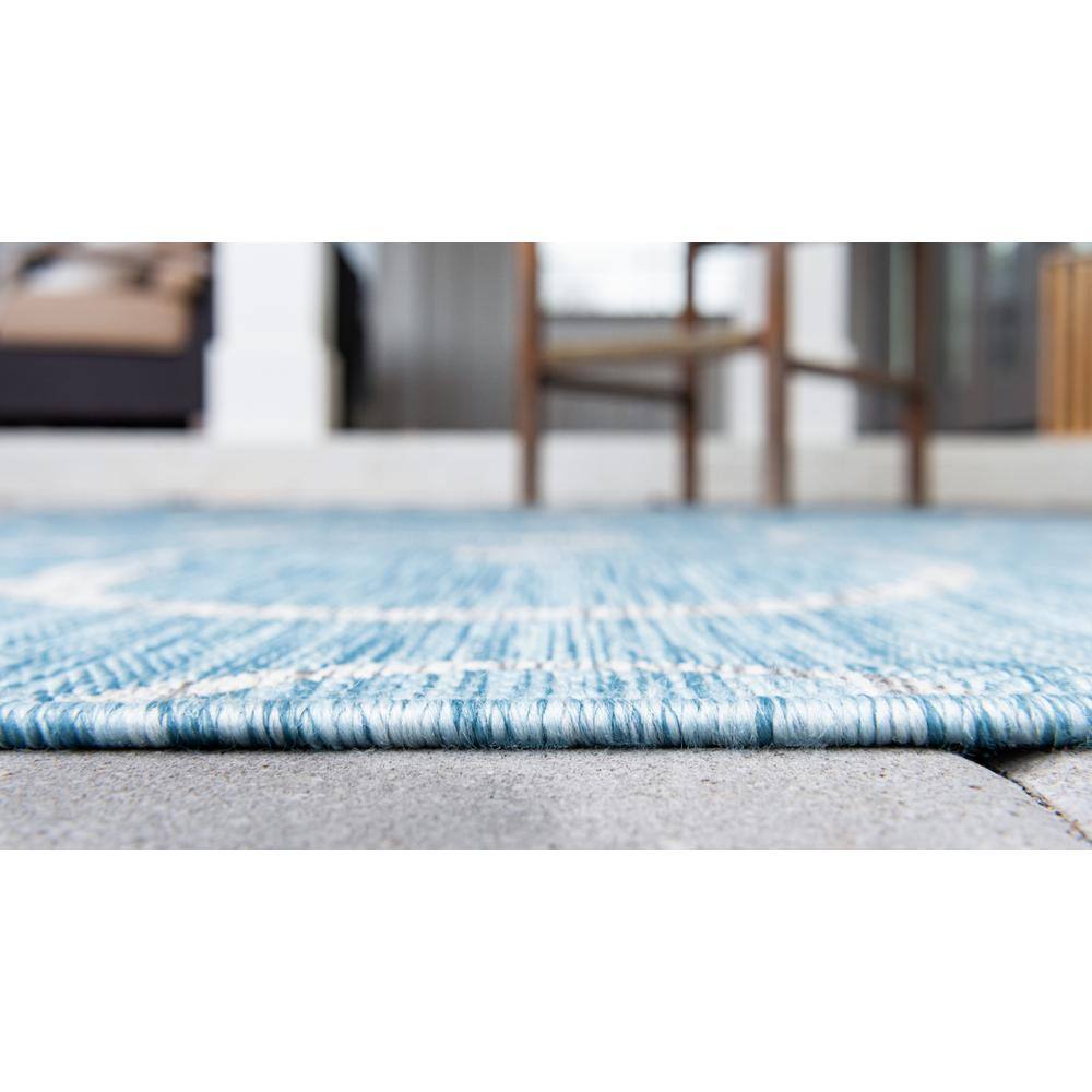 Aqua Blue 9' x 12' Abstract Synthetic Outdoor Rug