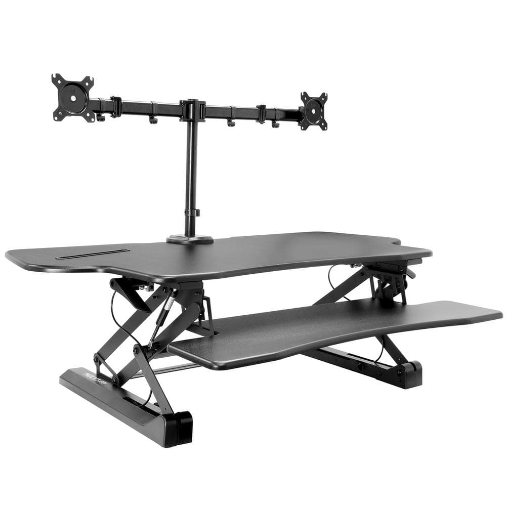Black Adjustable Dual Monitor Standing Desk Converter with Gas Spring