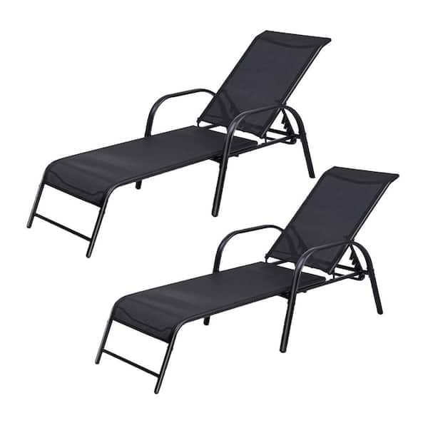 Costway Black Steel Sling Patio Lounge Chairs Adjustable Outdoor Chaise