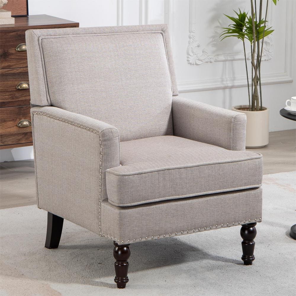 Classic Mid-Century Modern Armchair with Nailhead Trim (Set of 1) - Beige