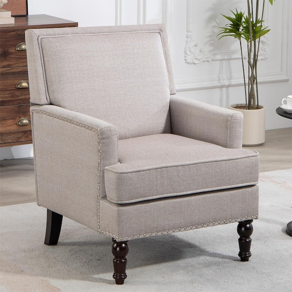 aisword Classic Mid-Century Modern Armchair with Nailhead Trim (Set of 1) - Beige