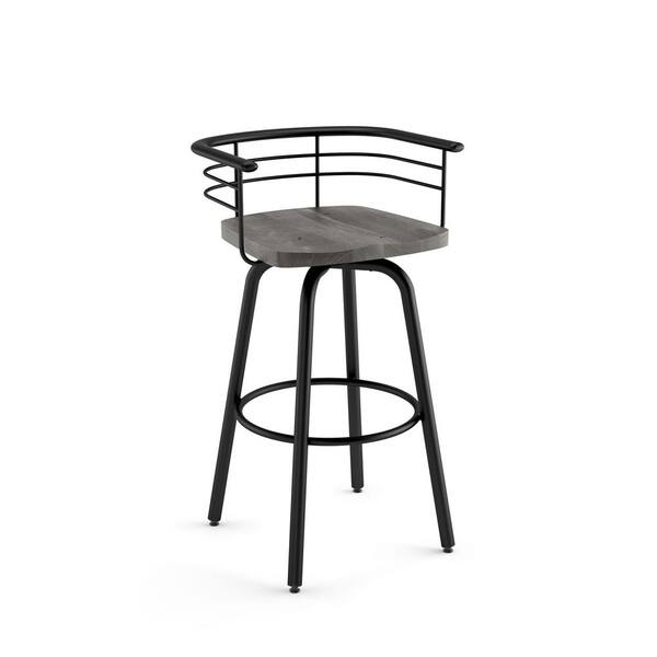 Amisco Brisk 26 in. Black Metal Grey Wood Counter Stool 4129326/2589