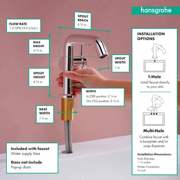 Hansgrohe Tecturis S Single Handle Single Hole Bathroom Faucet in