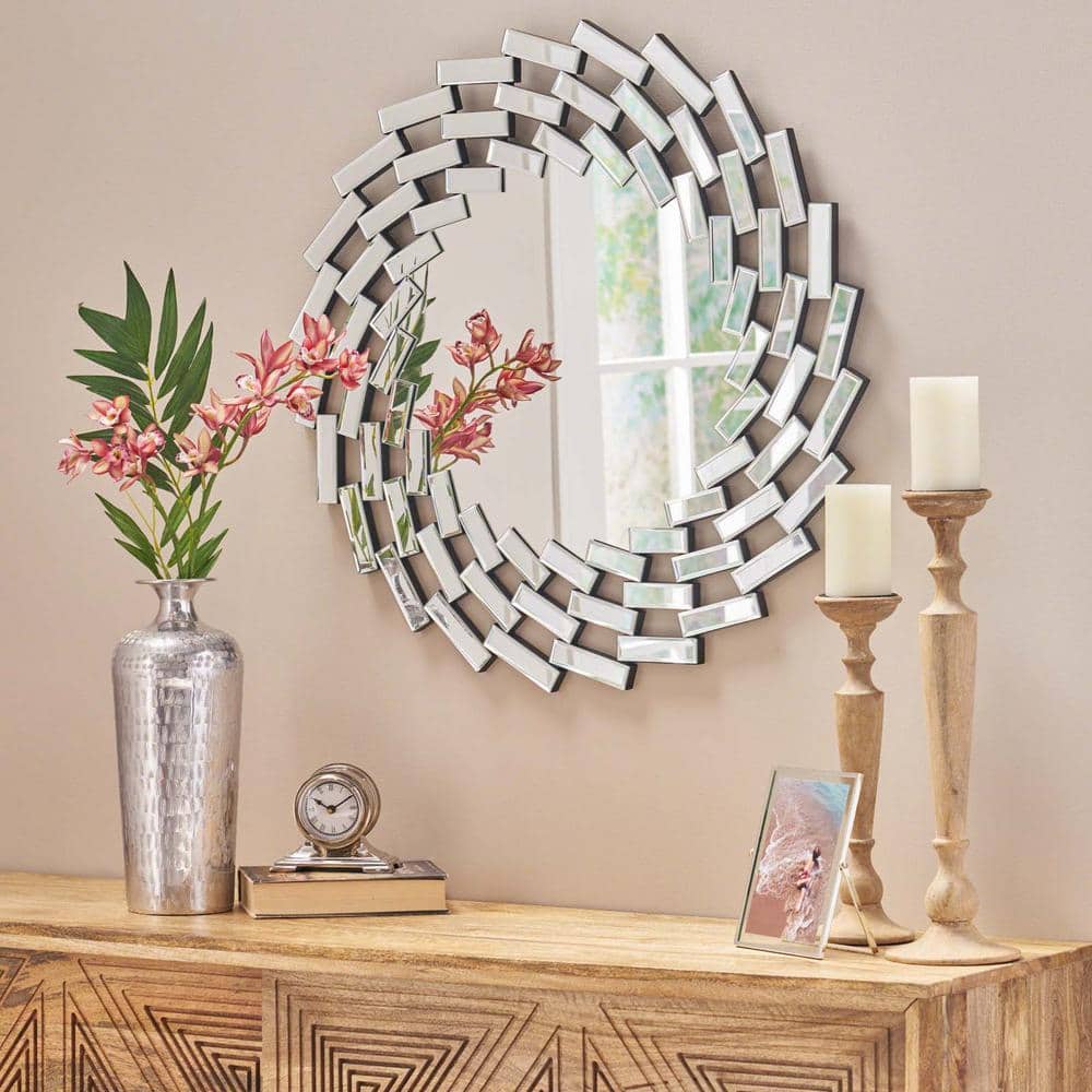 31.5 in. W x 31.5 in. H Wall Mirror, Silver Modern Round Glass Wall Mirror,
