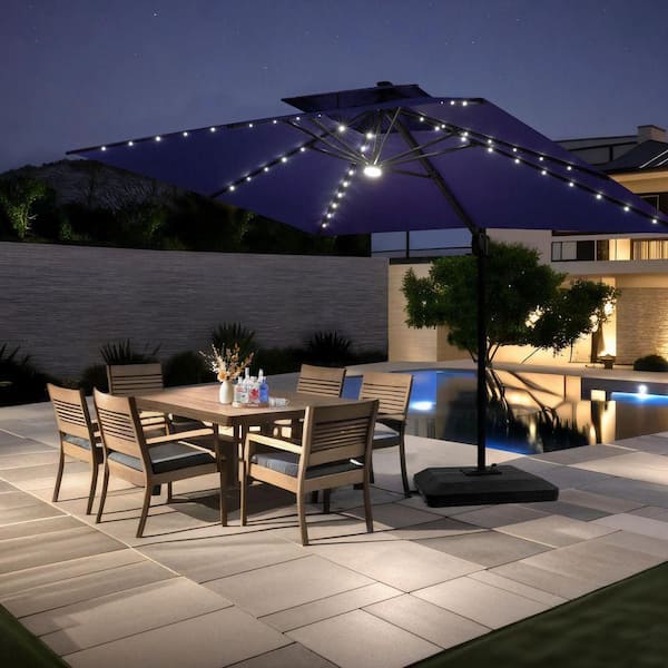 home depot patio umbrella with lights Sunnydaze 10-Foot Solar Offset Lights, Cherry this light provides the ideal illumination Costway 15Ft Patio Double-Sided Solar