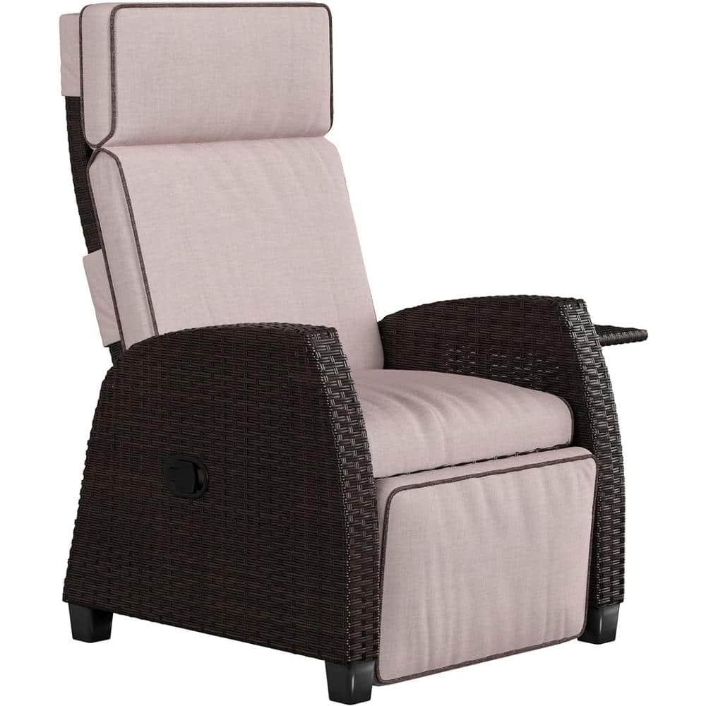Wicker patio Indoor and Outdoor Moor Lay Flat Recliner Lounge Chair with Fl