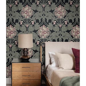 Ebony and Rose Floral Hydrangea Unpasted Nonwoven Paper Wallpaper Roll 57.5 sq. ft.