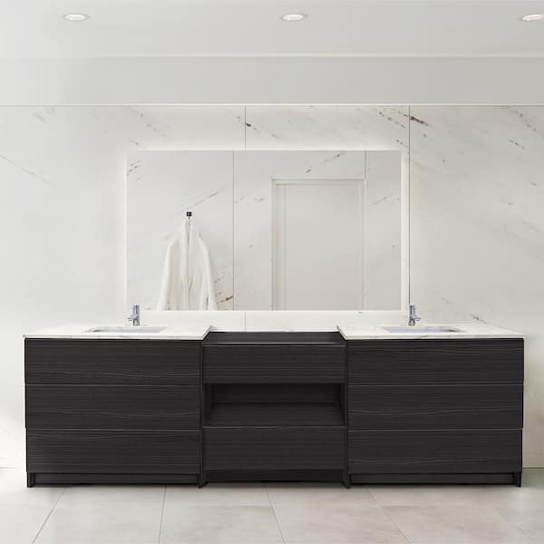 Ella Element 102 in. W x 22 in. D x 35 in. H Double Sink Bath Vanity in Dark Ebony with Lyra White Quartz Top