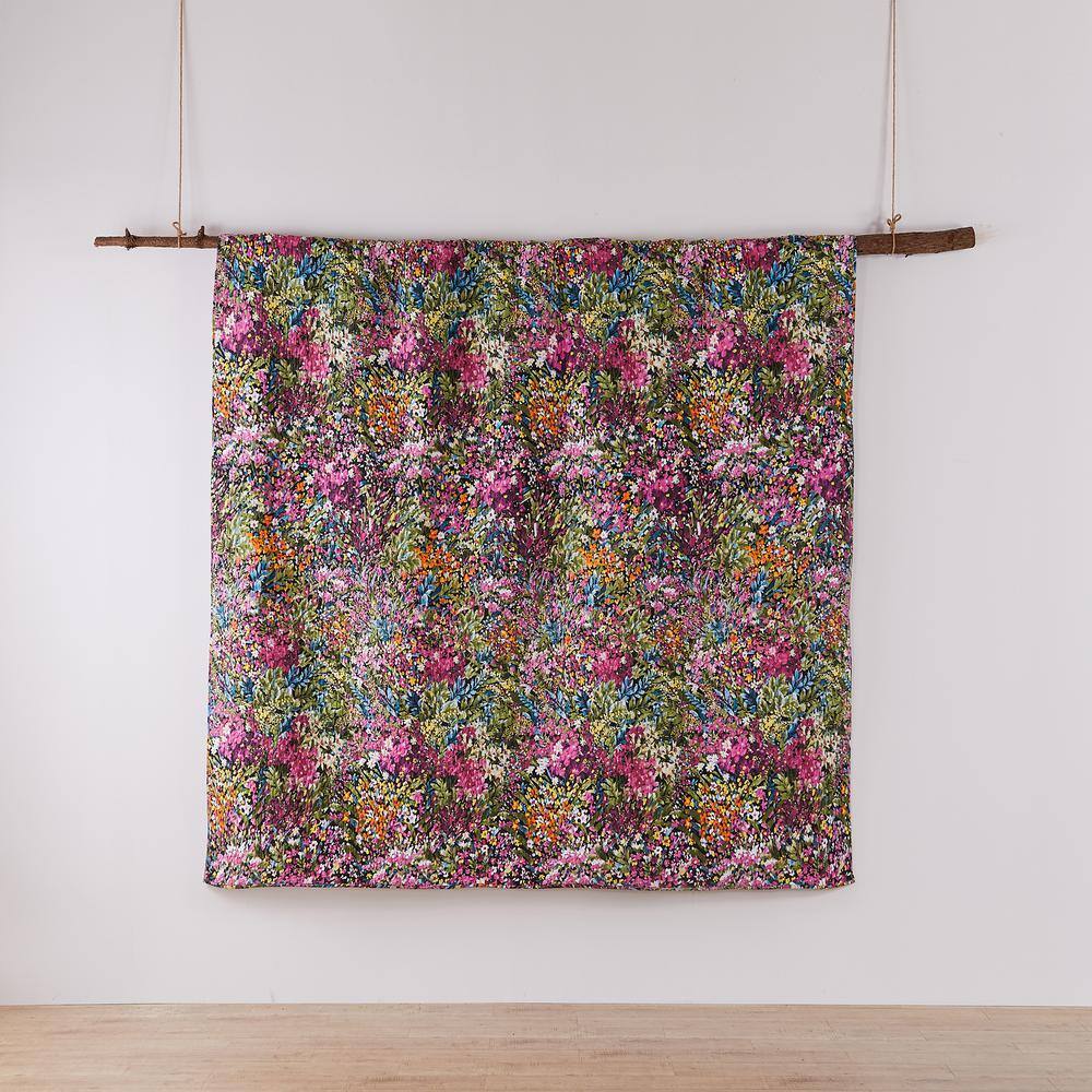 Full Black Cotton Reversible Floral Quilt Set