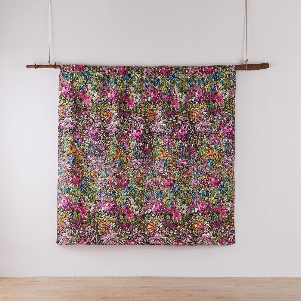 Twin Black Cotton Reversible Floral Quilt Set