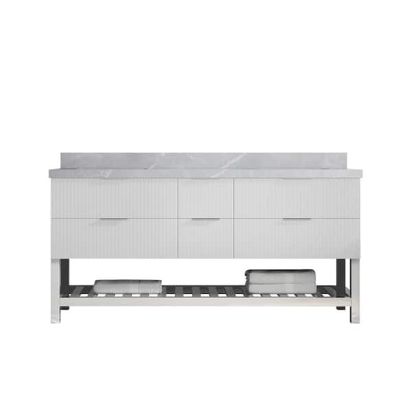 Willow Collections Catalina 72 in. Double Sink Freestanding Fine Grain Bath Vanity with Pearl Gray Qt. Top Unassembled