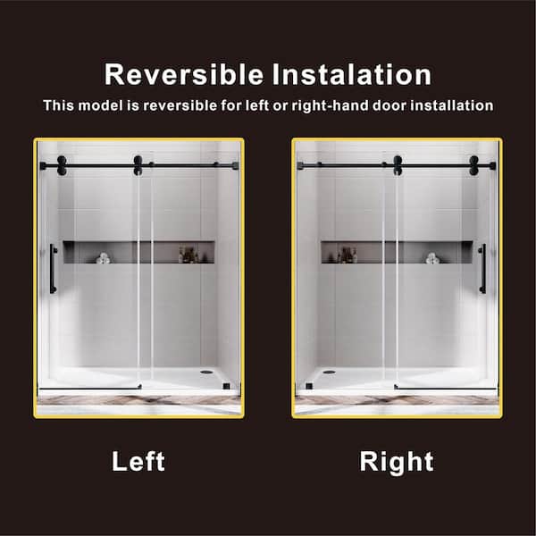 UKS04 56 to 60 in. W x 76 in. H Sliding Frameless Shower Door in Matte Black, Enduro Shield 3/8 in. SGCC Clear Glass