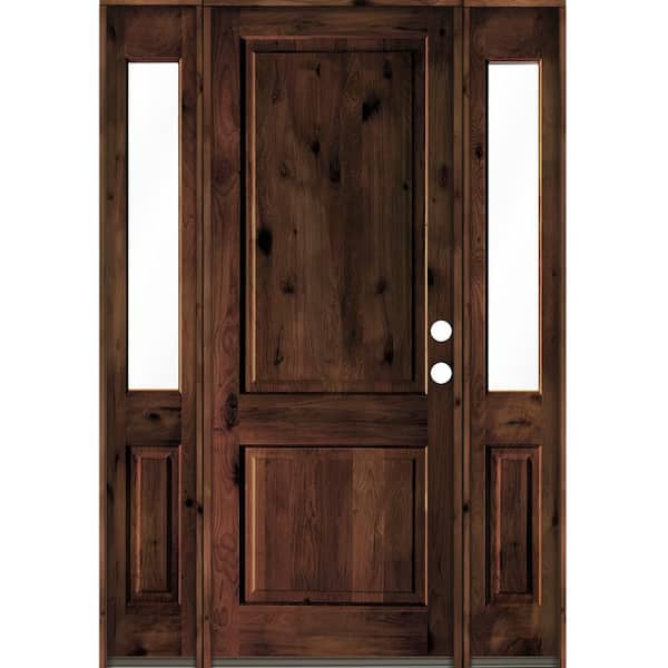 Krosswood Doors 70 in. x 96 in. Rustic Knotty Alder Square Top Red Mahogany Stained Wood Left Hand Single Prehung Front Door