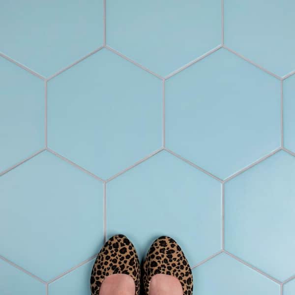 Merola Tile Textile Hex Aqua 9 7 8 In, Aqua Blue Floor Tiles