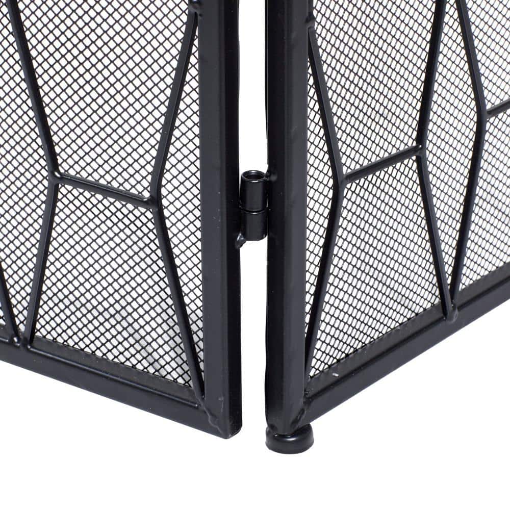 Black Geometric Iron Mesh Three-Panel Foldable Fireplace Screen