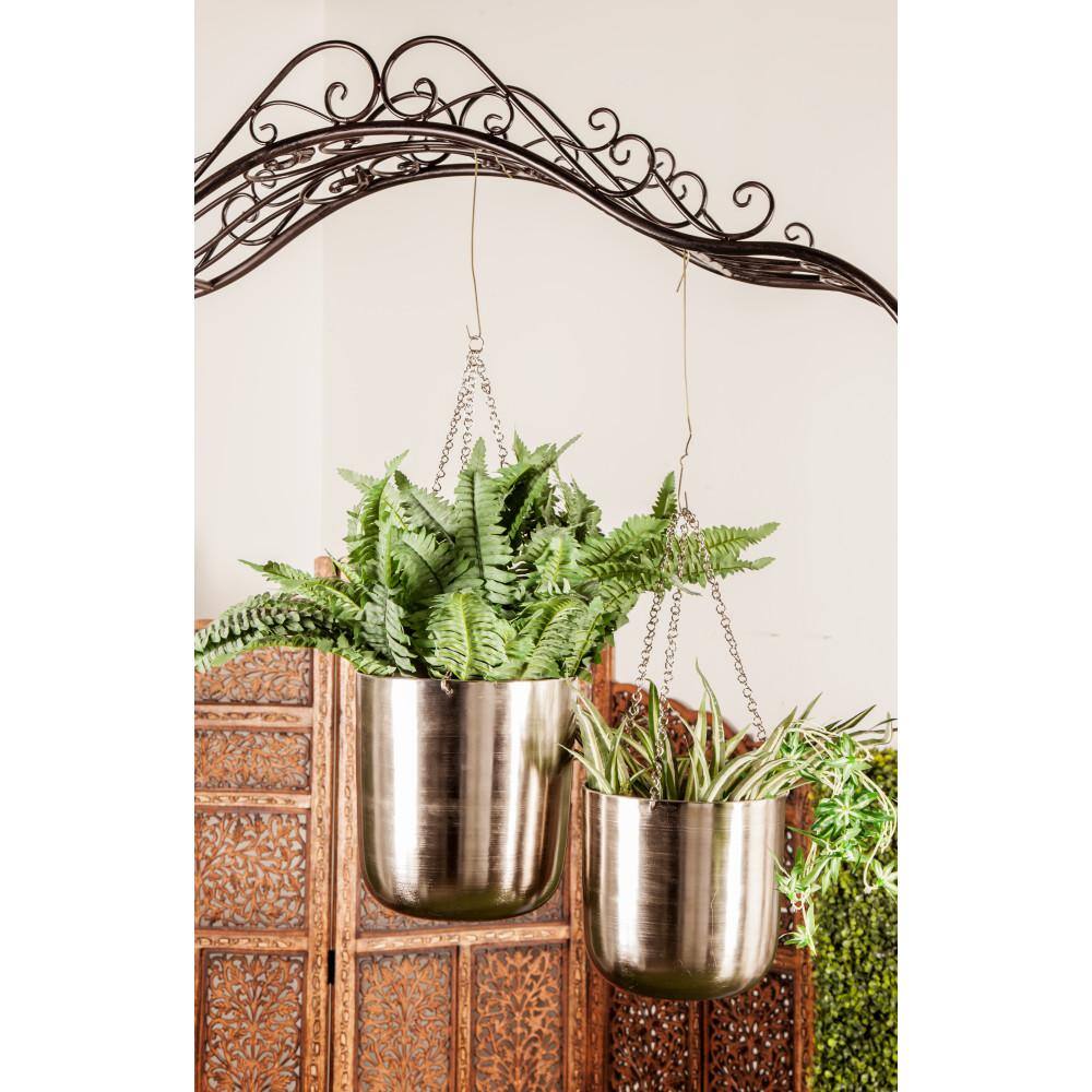 Elegant Silver-Tone Iron Hanging Planter Duo