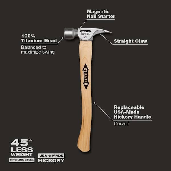 14 oz. Titanium Milled Face Hammer with 18 in. Curved Hickory Handle with 18 in. Curved Hickory Replacement Handle