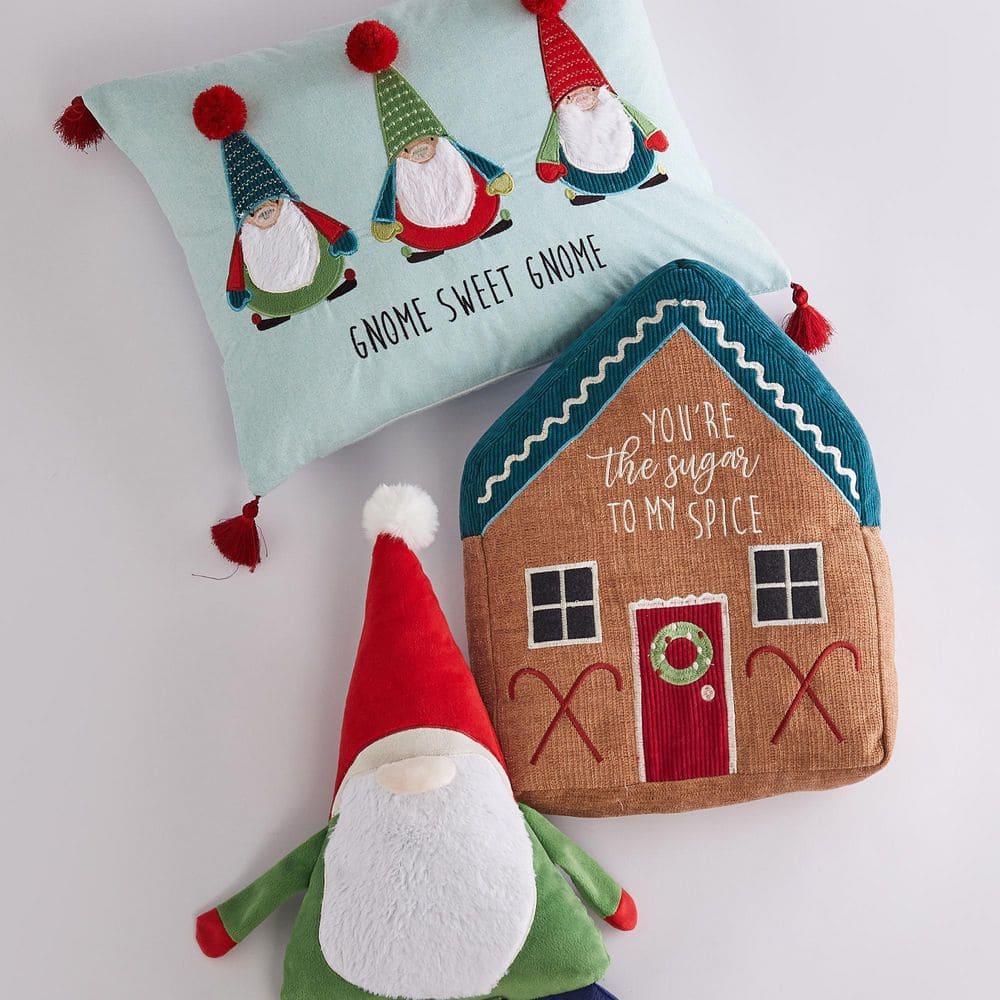 Festive Gnome Shaped Holiday Pillow with Faux Fur Beard