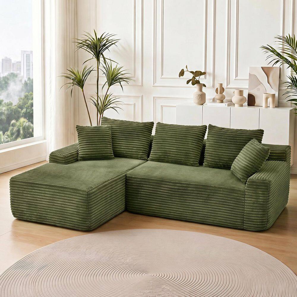MAVER 95 in. Square Arm Corduroy Modular Sectional Sofa with Left-Facing Chaise and Pillow Back in Olive Green price history on PriceWatchPro