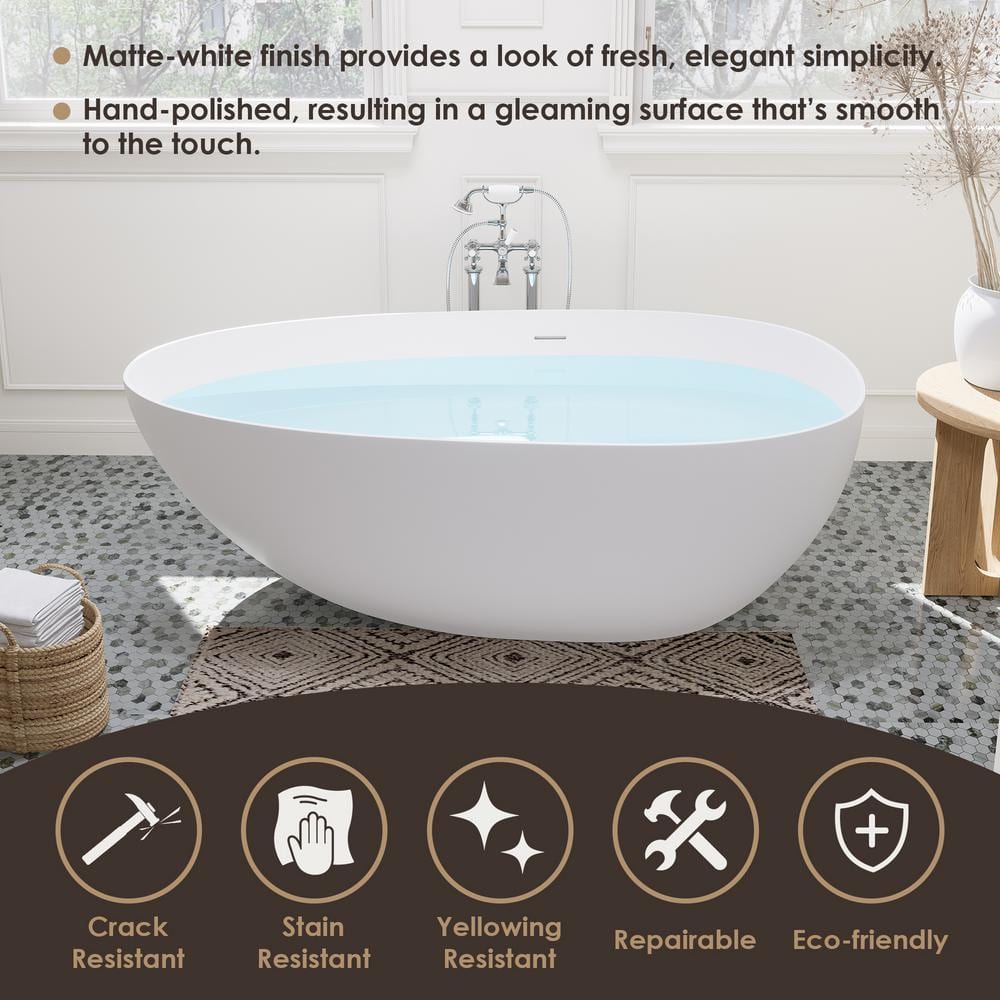 Giotto 59" Matte White Solid Surface Freestanding Soaking Bathtub