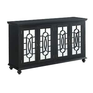 Trellis 63 in. W Black Front Wood and Glass TV stand with Cabinet Storage Fits 65 in. TV