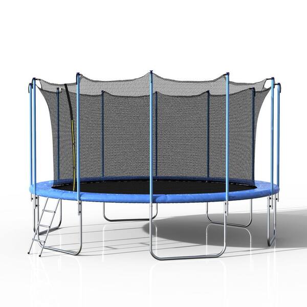Nestfair 16 ft. Round Trampoline with Safety Enclosure Net and Ladder ...