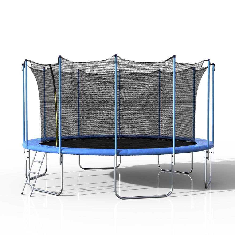 Blue 16 ft. Round Trampoline with Safety Enclosure Net & Ladder, Spring ...